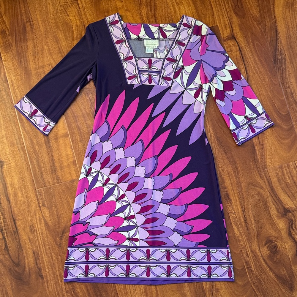 VINTAGE Pucci Inspired Pink and Purple Floral Geo Print Dress Y2K does 60’s
